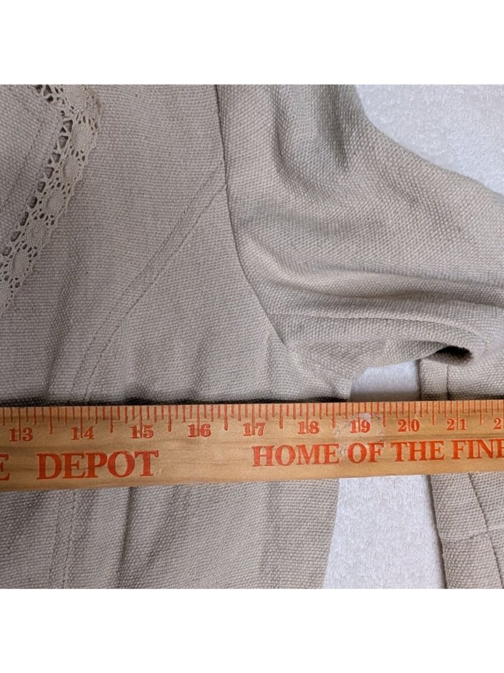 New Beige Linen Cotton Blend Lace Trim Blazer Jacket 3/4 Sleeves Newport News Si - Picture 7 of 13